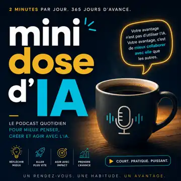 Tasse de café ornée d'un micro, visuel du podcast Mini Dose d'IA
